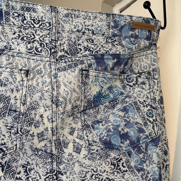 Anthropologie Blue Patchwork Print High Rise Jeans Chic Statement Pants - Picture 10 of 14